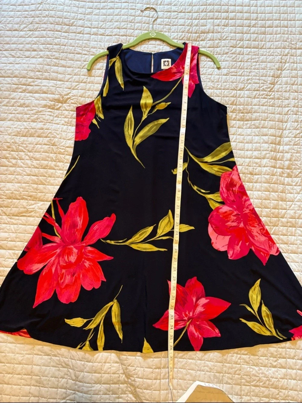 Women’s Navy Floral A-Line Dress with Pink & Green Print - Picture 10 of 10